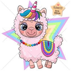 cute cartoon llama png, girl, clipart, alpaca, sublimation design, pink, print, clip art