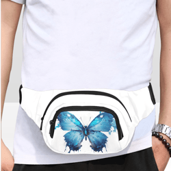Blue Butterfly Watercolor Style Fanny Pack, Waist Bag