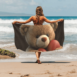 Cute Bear with Heart Beach Towel