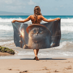 Wizard Cat Doing Magic Beach Towel
