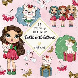 Stunning girl clipart, doll clipart, kitten clipart, planner sticker, girl illustration, doll illustrations, cat clipart