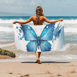 Blue Butterfly Watercolor Style Beach Towel