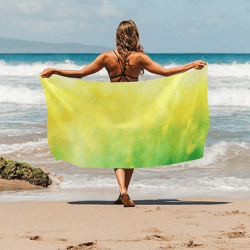 Spring Yellow and Green Watercolor Style Beach Towel