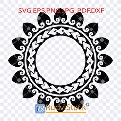 Tattoo svg. Polynesian pattern circle frame / Samoan circle frame tribal pattern design