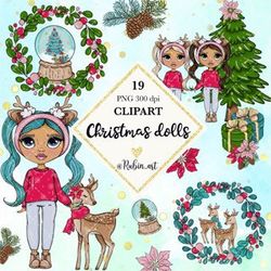 Beauty christmas girls clipart, dolls clipart, christmas clipart, planner stickers, girl illustrations, girl stickers