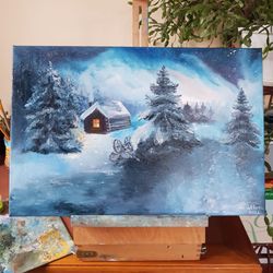 winter forest  painting.  art.   wall art oil painting artwork landscape