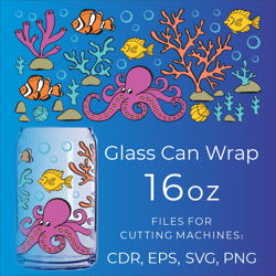 Octopus Libbey Can Glass Wrap SVG