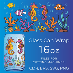 seahorses| libbey can glass design svg