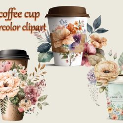 floral coffee cup watercolor clipart