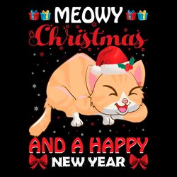 Meowy Christmas and a Happy New Year SVG PNG, Christmas Cat SVG