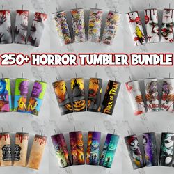 250 Horror Tumbler Bundle Png, Horror Tumbler Png, Horror Movie Tumbler Png, Halloween Tumbler Wrap Png