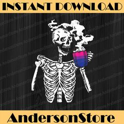 skeleton drinking coffee bi-sexual pride skull lgbt-q ally lgbt month png sublimation design