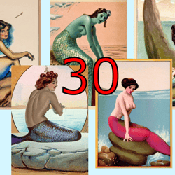 scrapbooking card set, pocket card - vintage mermaids