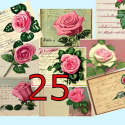 scrapbooking card set, pocket card - vintage roses, flowers, tag-2
