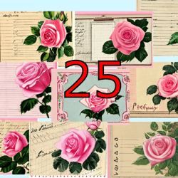 scrapbooking card set, pocket card - vintage roses, flowers, tag-3