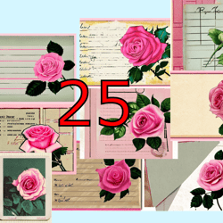 scrapbooking card set, pocket card - vintage roses, flowers, tag-4