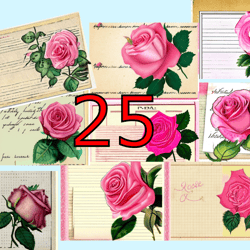 scrapbooking card set, pocket card - vintage roses, flowers, tag-6