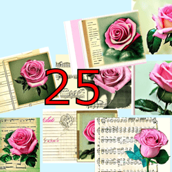 Scrapbooking card set, Pocket card - vintage roses, flowers, tag-10