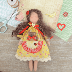 Small Tilda Doll With Bear Handmade Doll Rag Doll Birthday Gift For Girl Room Decor Doll Doll For Daughter Sister Girl