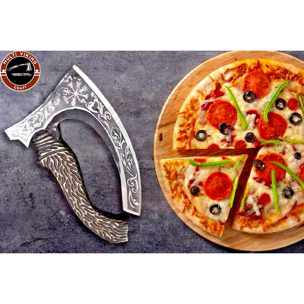 Custom Handmade Pizza Cutter Viking Axe, Viking Bearded Axe, Hand Forged Axe, Pizza Slicer, Pizza Knife, Pizza Knife Rocker (1).jpg