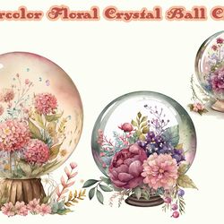 Watercolor Floral Crystal Ball Clipart