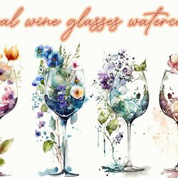 floral wine glasses watercolor