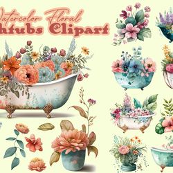 Watercolor Floral Bathtubs Clipart