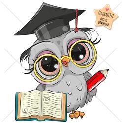 cute cartoon owl png, clipart, sublimation design, book, wise, print, clip art
