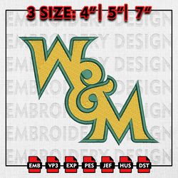 William & Mary Tribe Embroidery files, NCAA D1 teams Embroidery Designs, William & Mary Tribe Machine Embroidery Pattern