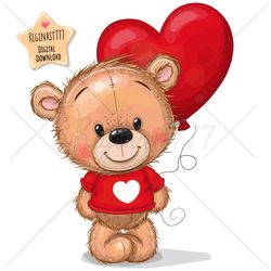 Cute Cartoon Teddy Bear PNG, clipart, Sublimation Design, Children printable, Heart, art