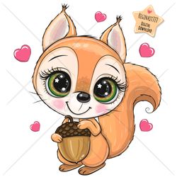Cute Cartoon Squirrel PNG, Girl, clipart, Sublimation Design, Nut, Children illustration, acorn, Digital clip art