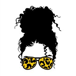 leopard pattern sunglasses messy bun woman svg png