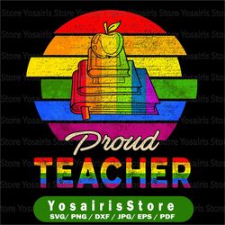 vintage retro proud teacher rainbow flag proud lgbt lover png, teacher png, diversity png, equality png