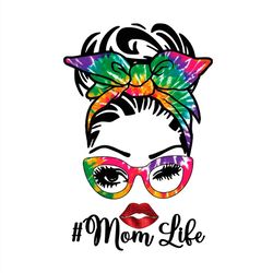 rainbow color headband messy bun mom life png sublimation designs