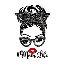 winking eye messy bun mom life png, messy bun woman png sublimation designs