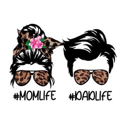 leopard pattern messy bun momlife dad life png sublimation designs