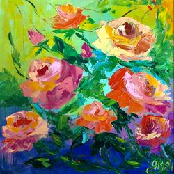 roses painting original art oil painting flowers artwork floral art small oil painting colorful artwork by pototskaya
