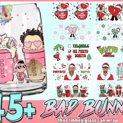 45 Bad Bunny Libbey Can Glass Wrap Png, Bad Bunny Christmas Full Wrap Png, Bad Bunny Coffe Christmas Full Wrap Png