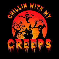 chillin with my creeps full moon witch svg png