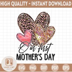 our first mother's day leopard heart png, file for print, leopard heart and glitter, 1st mother's day
