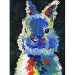Bunny oil painting, canvas panel.