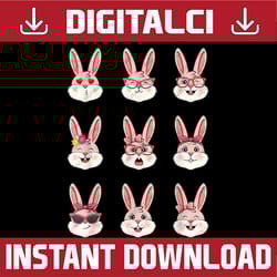 cute bunny face with glasses bowtie easter easter day png, happy easter day sublimation design