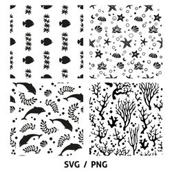 Underwater seamless patterns, SVG cut files, ocean paper