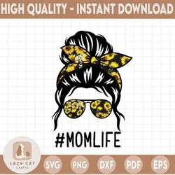 sunflowers mom life messy bun hair sublimation design - sunglasses hairband png - sunflower