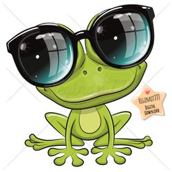Cute Cartoon Frog PNG, clipart, Sublimation Design, Glasses, Children printable, art