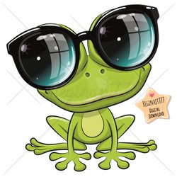 cute cartoon frog png, clipart, sublimation design, glasses, children printable, art