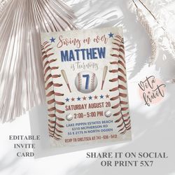 Baseball Invitation, Baseball Party, Baseball Birthday Party, Baseball Invite Card, Baseball Evite, Baseball Printable