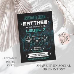 Video Game Invitation, Video Game Party, Video Game Birthday Party, Video Game Invite Card, Video Game Evite, Video Game