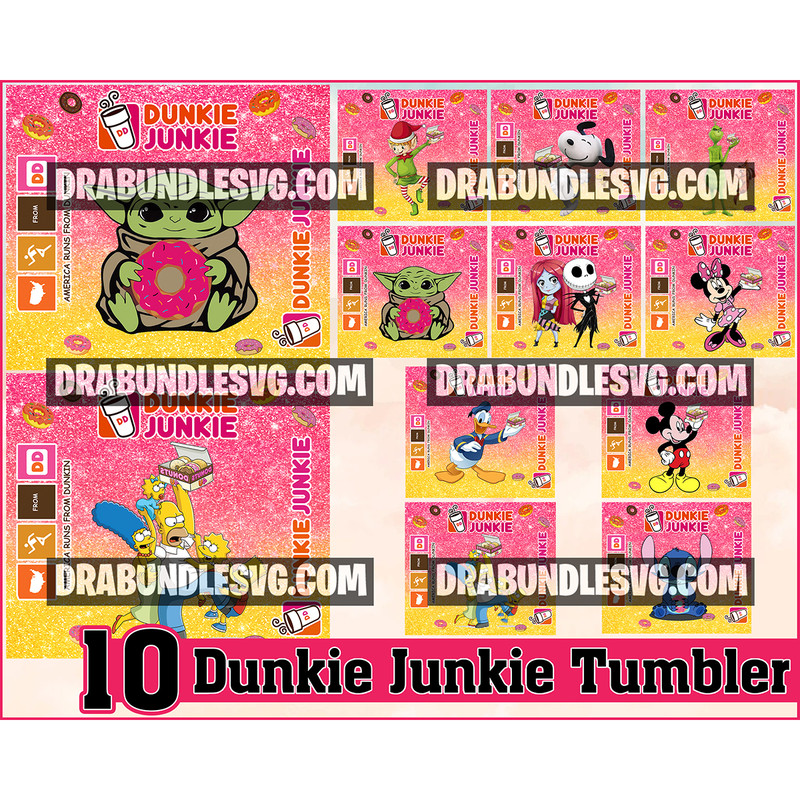 10 Dunkie Junkie 20oz Skinny Straight&Tapered Designs,Sublimation tumbler design,Tumbler design,Dunkie Junkie PNG.jpg