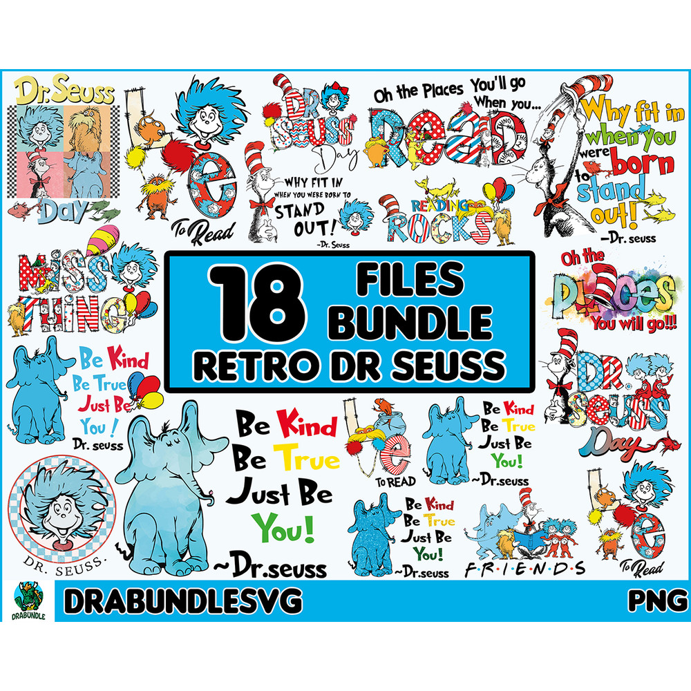 18 Mega Bundle Dr. Suess Png, Dr. Suess Day, Sublimation Print, Teacher love png, Read across America, Dr. Suess Day Png, Thing 1, Rainbow png, Sublimation Inst